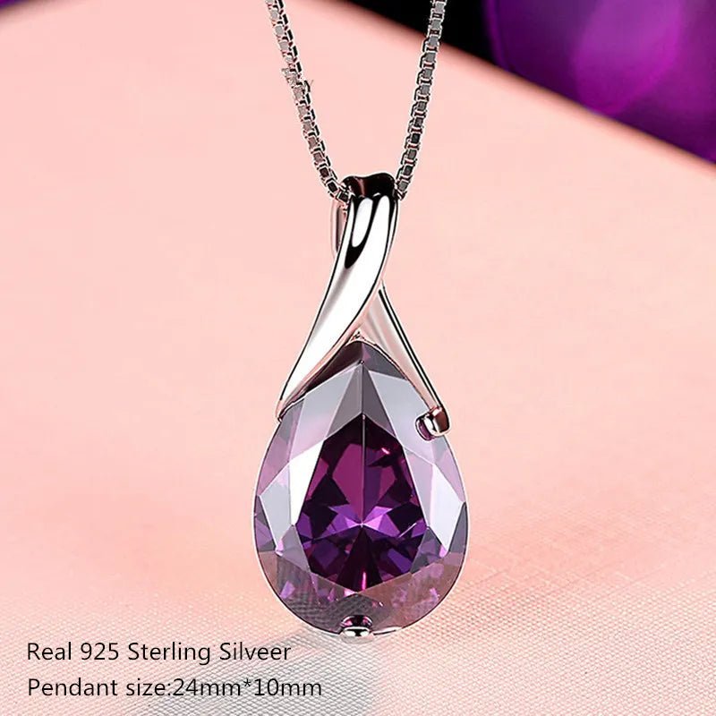 925 Sterling Silber Anhänger mit Großem Naturamethyst und zartem Halskettenanhänger