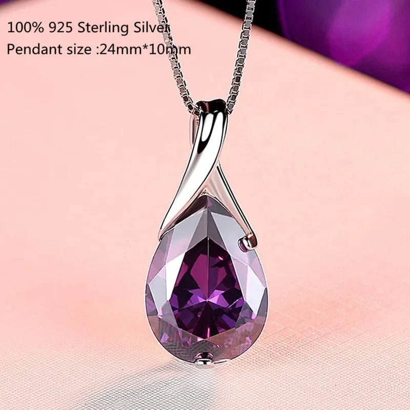 925 Sterling Silber Anhänger mit Großem Naturamethyst und zartem Halskettenanhänger