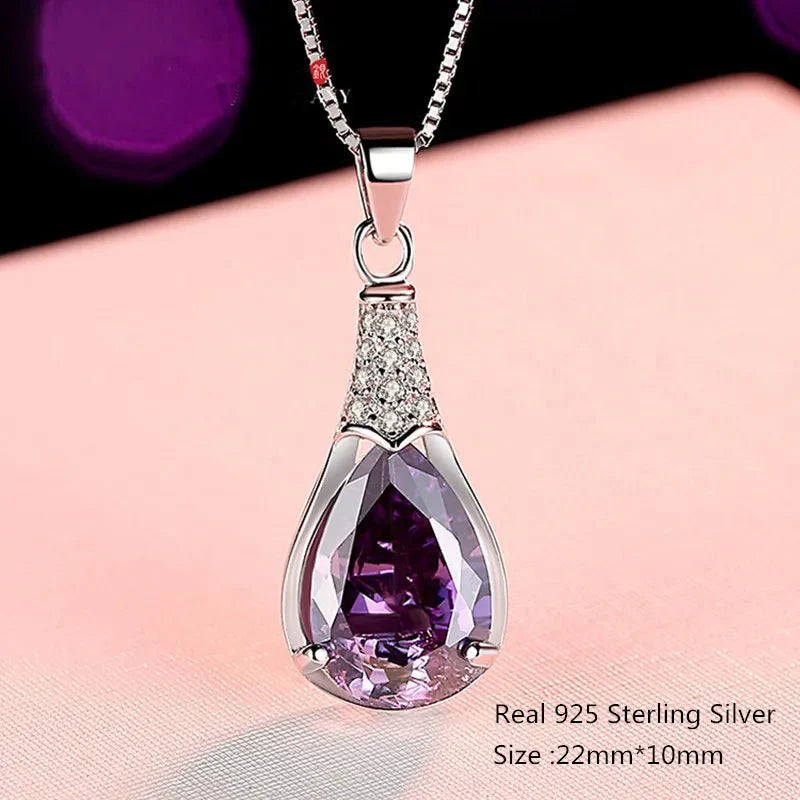 925 Sterling Silber Anhänger mit Großem Naturamethyst und zartem Halskettenanhänger
