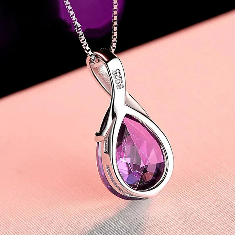 925 Sterling Silber Anhänger mit Großem Naturamethyst und zartem Halskettenanhänger