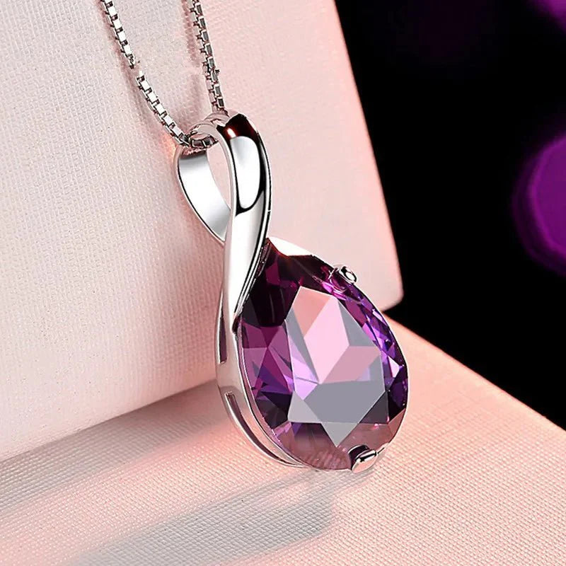 925 Sterling Silber Anhänger mit Großem Naturamethyst und zartem Halskettenanhänger