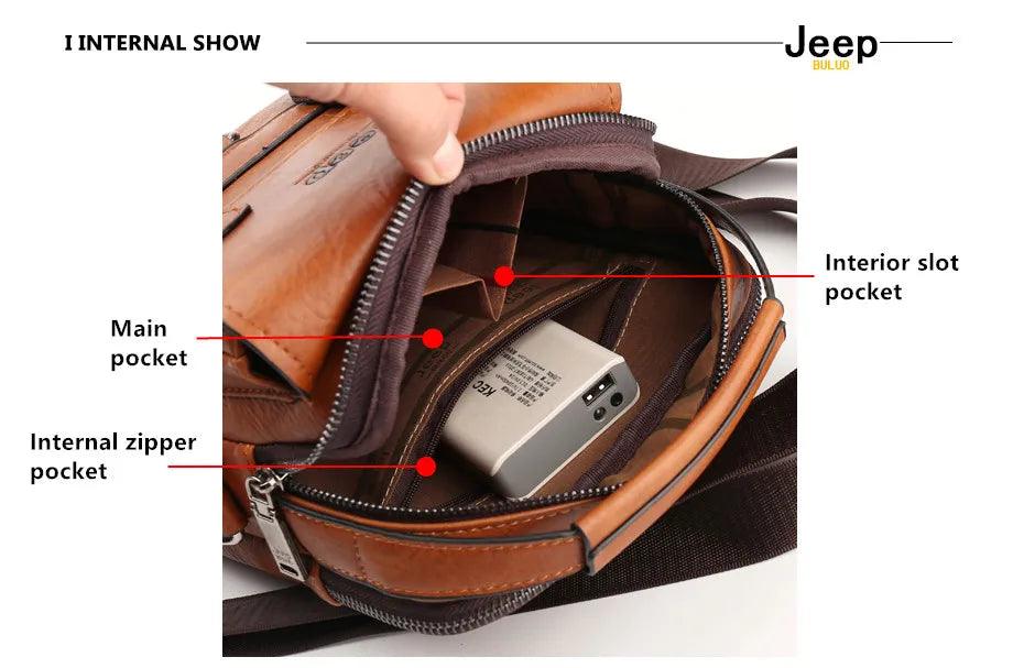 JEEP BULUO Multifunktionale Business-Handtasche für Herren – Neue große Schultertasche, Messenger-Bag aus Leder mit hoher Kapazität, Crossbody-Tasche - 24/Alaner Store