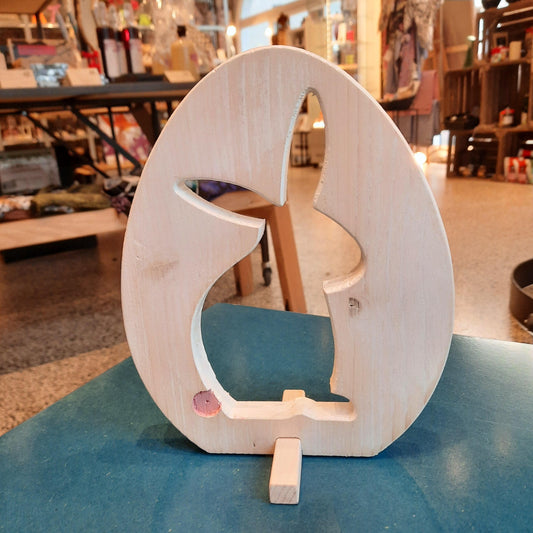 Ei mit Hase aus Holz mit Ständer holzfarben