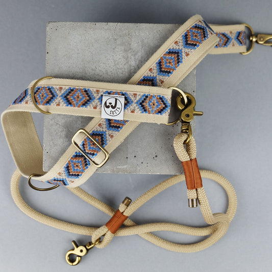 Gassigurt HUGO Indian Blue Creme Lotta Hundeleinen