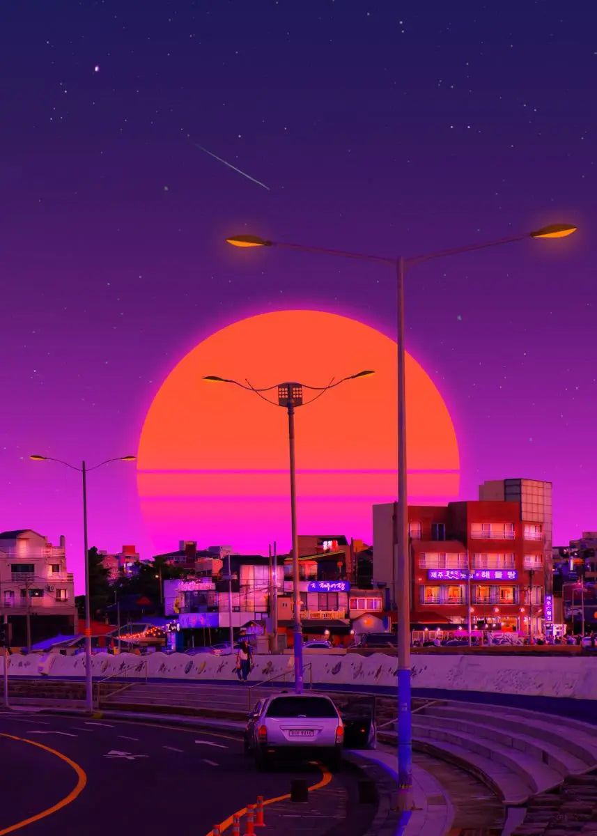 Vintage Neon Steam Wave Style Poster