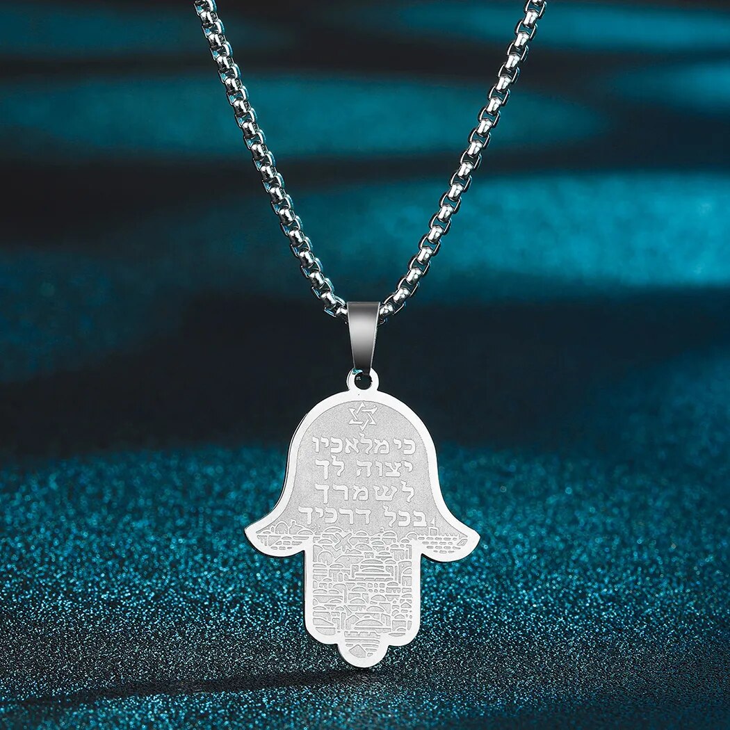 Hamsa Hand Von Fatima Anhänger Halskette - Handgefertigter Jerusalem Schmuck