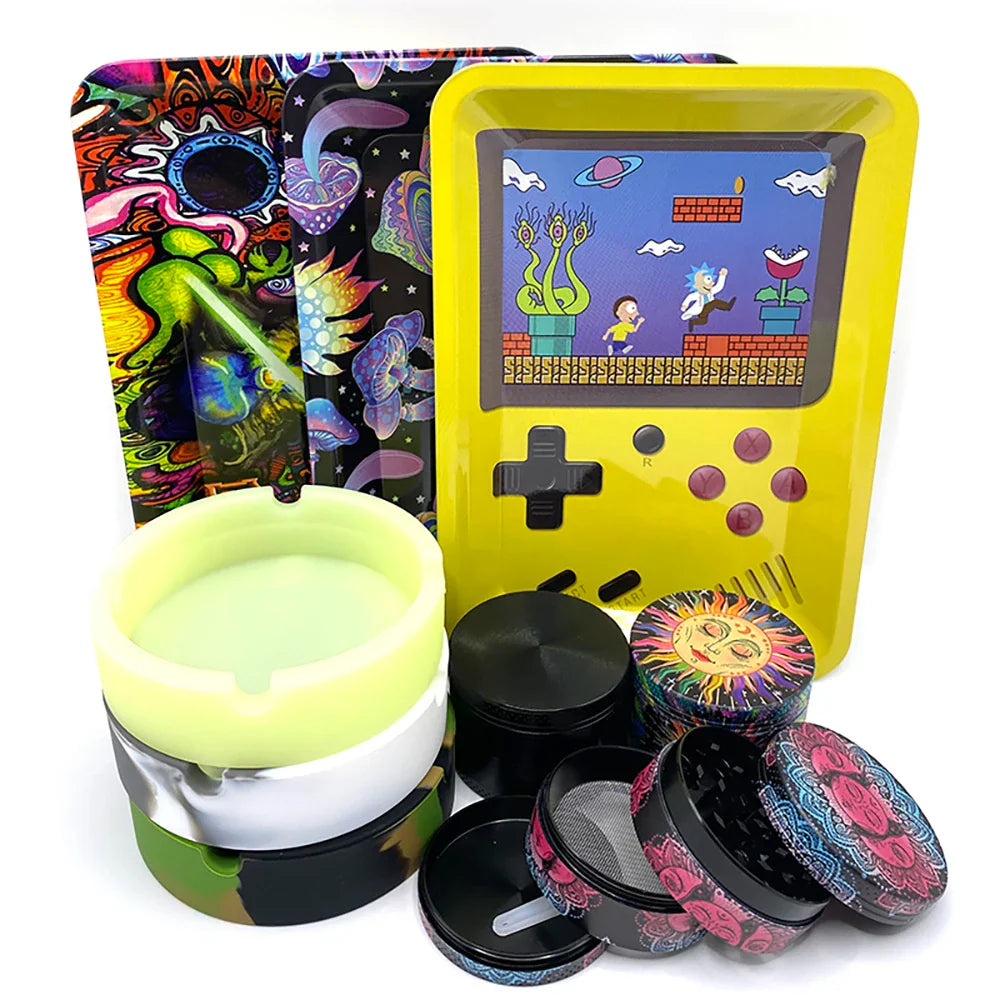 50 mm Tabak- & Kräutergrinder Set mit Rolling Tray & Aschenbecher