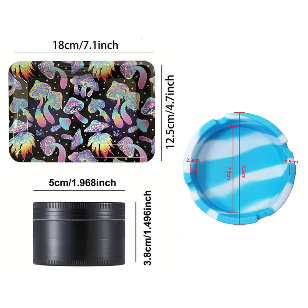 50 mm Tabak- & Kräutergrinder Set mit Rolling Tray & Aschenbecher