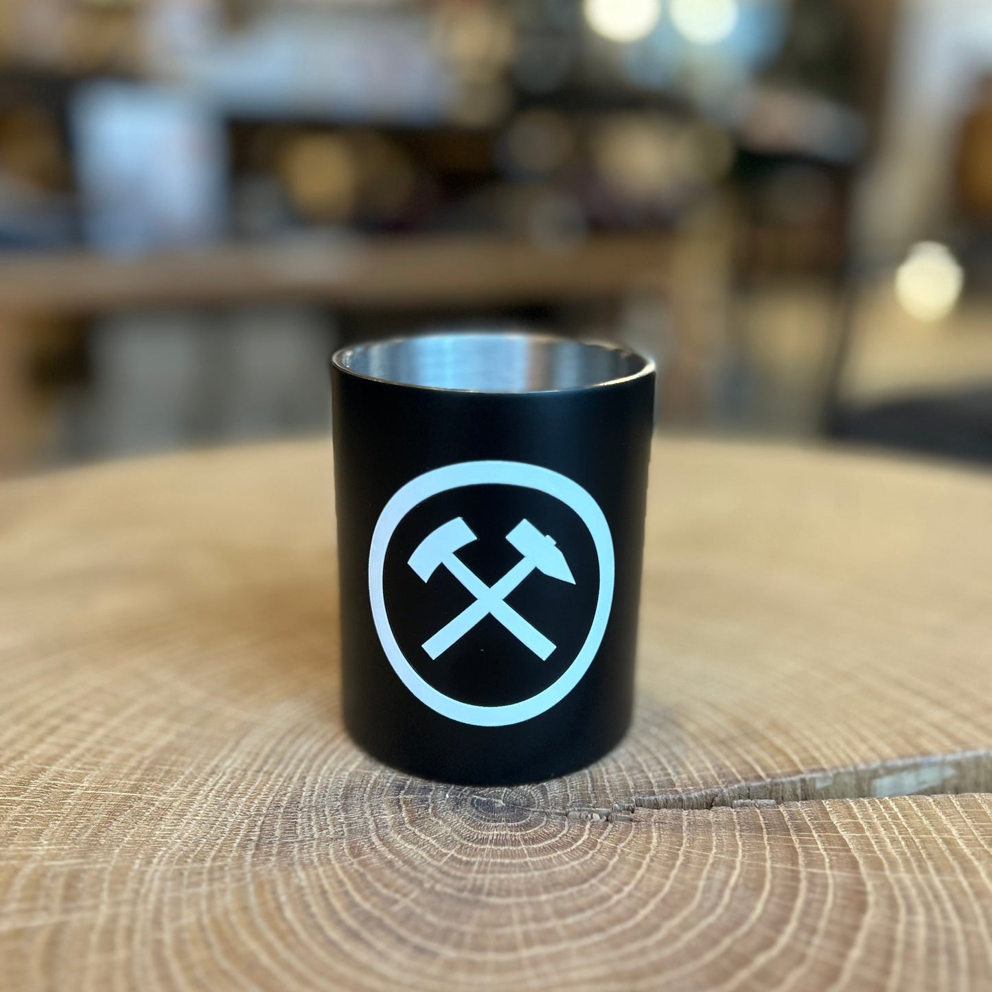 Tasse Emaille schwarz Ruhrpottmotiv